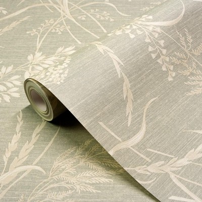 Sage Green Wallpaper Roll Meadow Grasses Natural Botanical Print Grandeco A82401