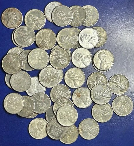 Roll Of 47 Steel 1943-P D S Lincoln Wheat Cents ~ Circulated Coins Few AU+