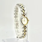 Vintage SEIKO 1E20-6160 Ladies Quartz Watch Oval Two Tone Color Stone From Japan