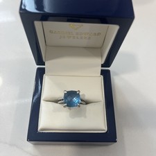 David Yurman Sterling Silver Blue Topaz Diamonds 11mm Chatelaine Ring
