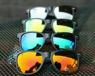 Sonnenbrille Verspiegelt Nerd Matt Schwarz Grün Orange Silber Rainbow