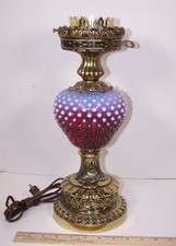 Vintage Fenton Cranberry Opalescent Hobnail Banquet Lamp