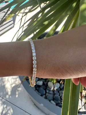 IGI 5 kt runder Lab Grown E VVS2 Diamant 7 Zoll Tennis Damen Armband 14 Karat Gelbgold