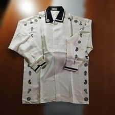 Vintage GIANNI VERSACE 90s 100% Silk Shirt Ivory Black Motif Made in Italy 44