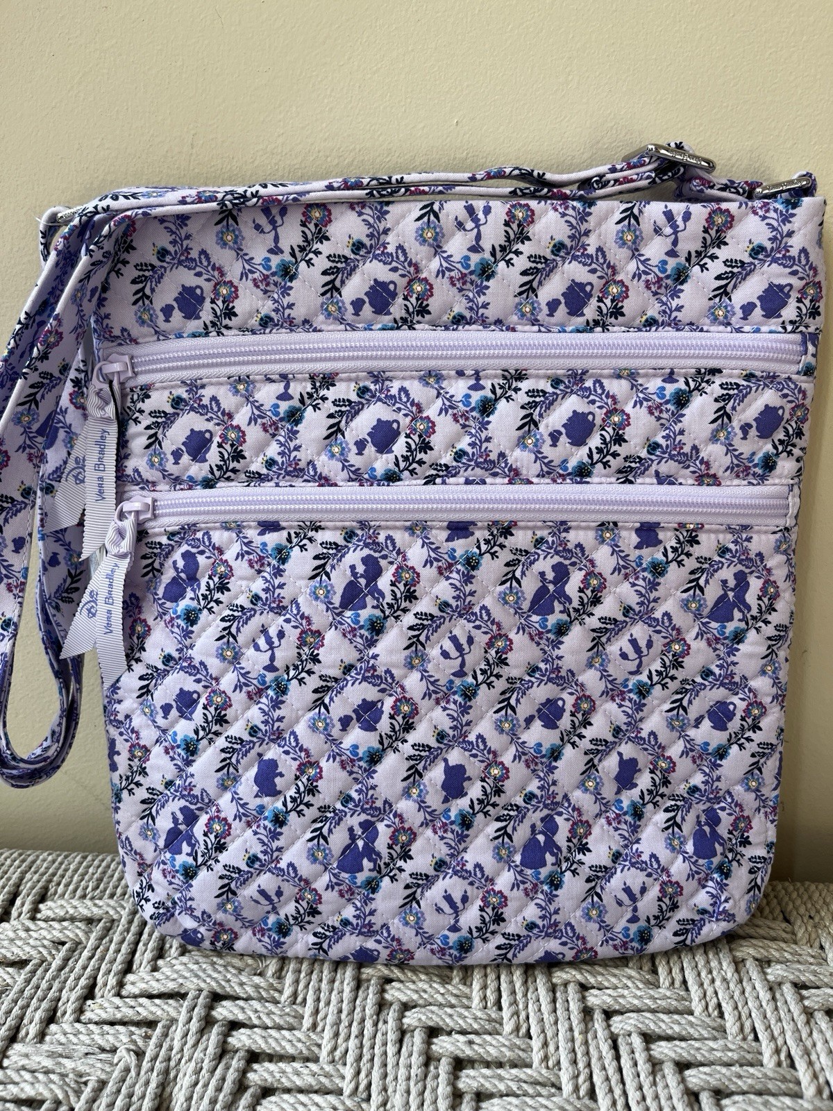Disney Vera Bradley Triple Zip Hipster Crossbody Bag Belle Floral Beauty Beast