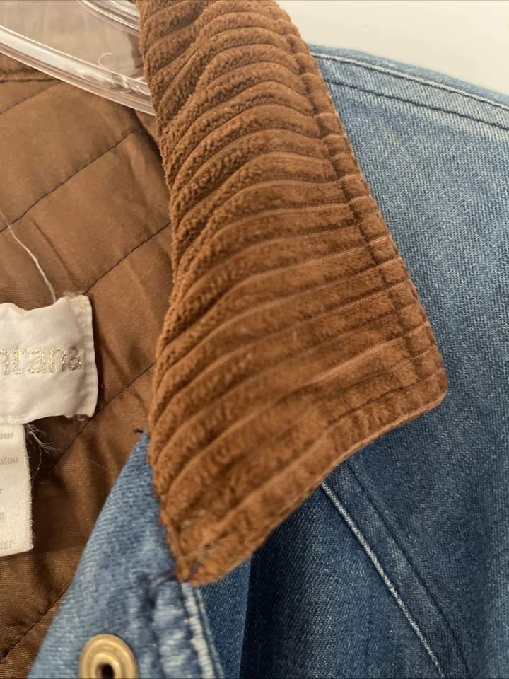 Винтажный 1980-х моды Claude Montana джинсовой ткани стеганая куртка вельветовый воротник размер 6 - Изображение 3 из 4