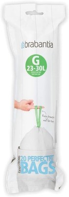 Brabantia PerfectFit Trash Bags (Size G / 6-8 Gallon) Thick Plastic White 