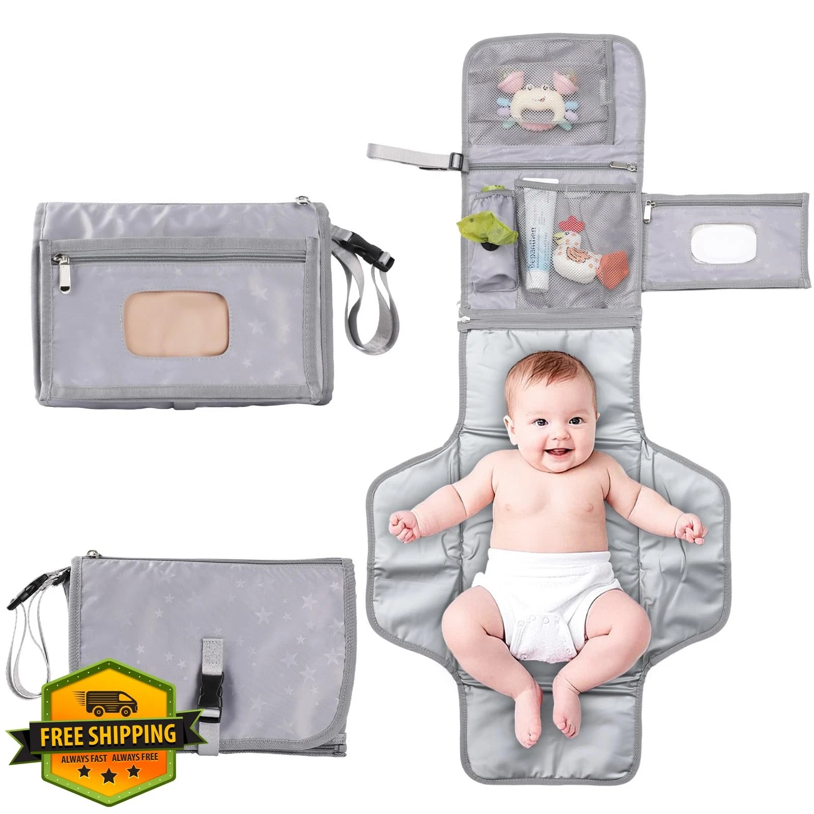 Portable Baby Diaper Changing Pad Travel Bag Wipe Dispenser