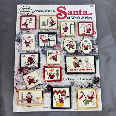 Santa At Work & Play 32 Counted Cross Stitch Charts Connie Larsen Bronner's VTG
