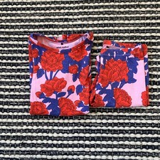 Mini Rodini Girls Organic Cotton 2Piece Red Blue Floral Shorts Set 10/11Y