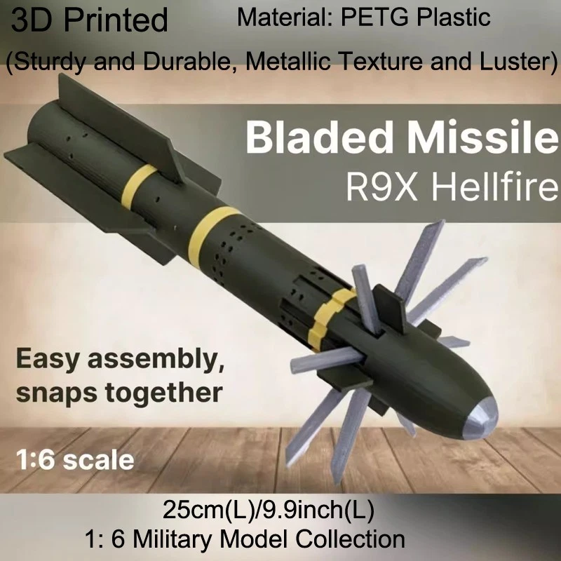 Modello Militare 3D Stampato 25cm 1:6 USA AGM-114 R9X Hellfire "Missile Coltello - Immagine 2 di 4