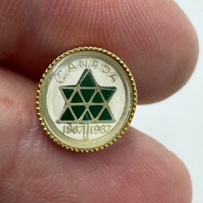 Vintage Canada Centennial Maple Star Lapel Pin Tie Tack Reverse Carved Crystal