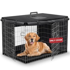 Dog Crate Cover 48 Inch - Double Door Pet Kennel Cover with Mesh Window Black