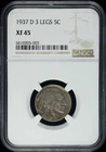 1937 D Buffalo Nickel NGC XF-45 3 LEGS