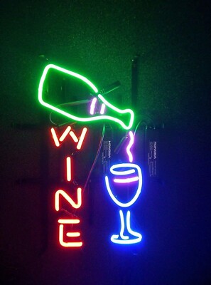 Beer Wine Bottle Bar Open 20''x16'' Neon Light Sign Lamp Garage With Dimmer