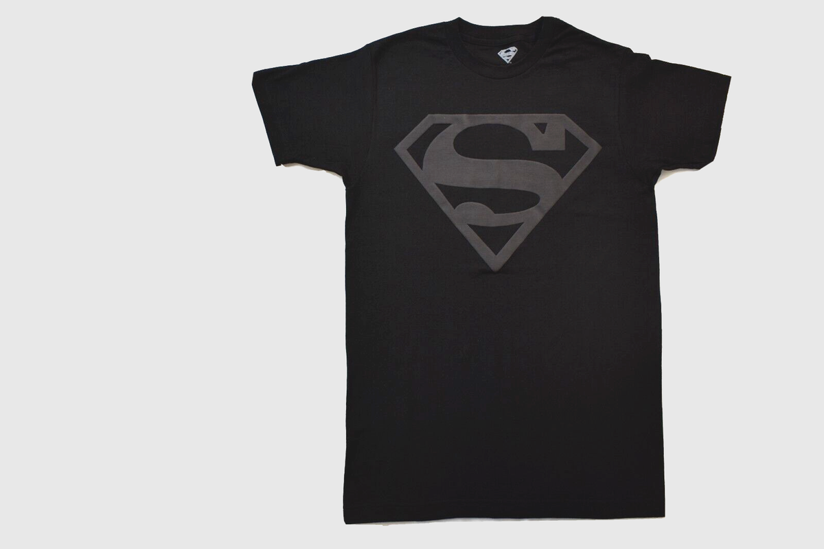Superman Mens Black On Black Raised Classic Logo Tee Shirt New S M