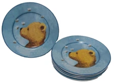 Ideal Home Bear Honeybees Bees salad starter dessert blue yellow Plate Set 4 NEW