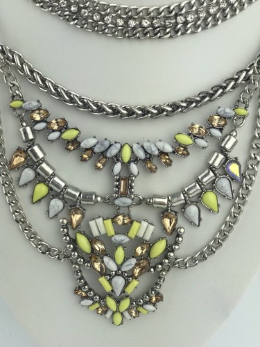 BAUBLEBAR Silver-Tone XENIA Crystal & Stone Hipi Boho Bib Necklace - Picture 2 of 4