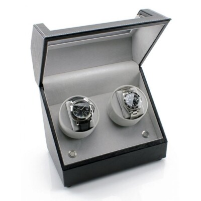 Heiden Battery Powered Dual Double Power Auto Watch Winder Black Leather AC/DC