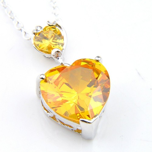 Deslumbrante brillante multi corazón dorado citrino piedras preciosas plata colgantes collares nuevo - Imagen 2 de 6