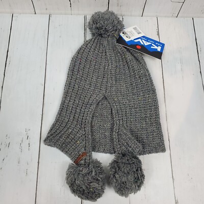KAVU Cloud Nine Pom Pom Beanie Hat Mineral Gray Chunky Knit Ear Flap New, OS PNTS-SPFFR_26_100161_HEATHER-  main image 4