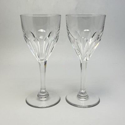St Louis Crystal Bristol Burgundy Wine Glass Cut Panels France 7in 2Pc Set