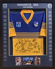 Blazed In Glory - 1986 Parramatta Eels Premiers - NRL Signed & Framed Jersey