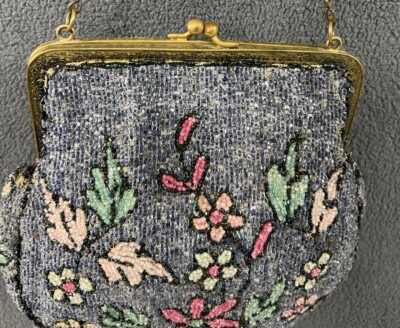 Vintage 1920s Colorful Handbag Purse Clutch Frame Glass Beads