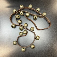 Antique Brass Sleigh Bells on Leather Strap – 20 Jingle Bells Horse Harness