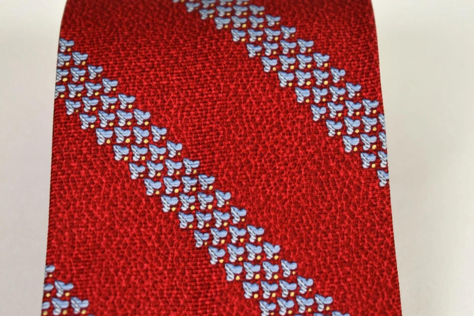 Xlent Bvlgari 7 折叠红色 Boomerang Rep 条纹 100% 真丝领带 3.75 x 57 — 第 3/4 张图片