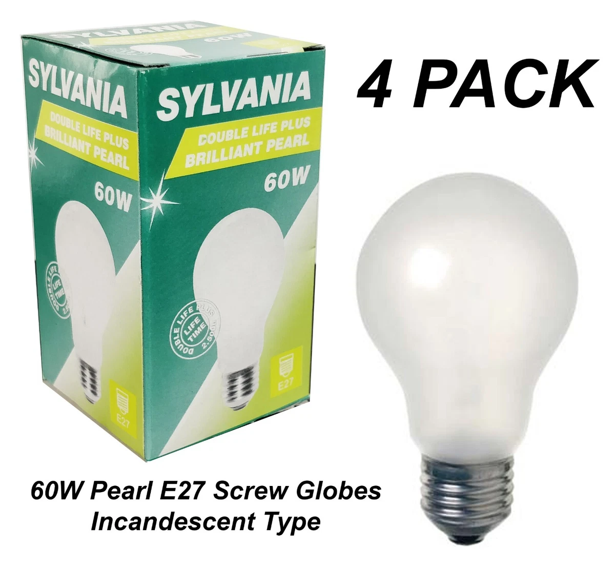 4 x 60W Pearl Incandescent Light Globes Bulbs Lamp Edison Screw ES E27 Dimmable