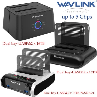 WAVLINK Estación de Acoplamiento de Disco Duro Externo 5Gbps 2 Bahías 2.5" 3.5" SSD HDD USB 3.0 a SATA