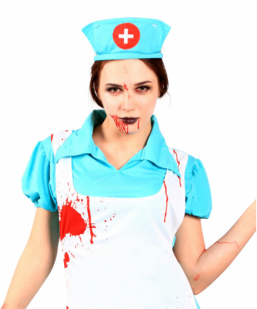 Zombie Krankenschwester-Kostüm Set – Inkl. Kleid, Mütze, Fake Blood & Gesichtsfarbe, Größe XXL