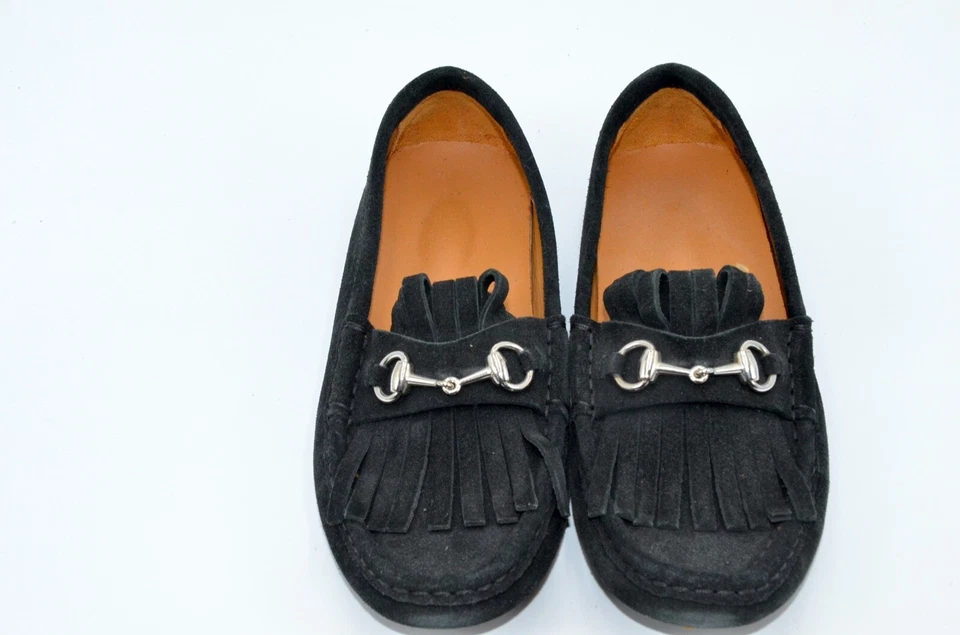 NUEVO ZAPATO MOCASÍN GUCCI BOY NEGRO GAMUZA FLECOS - TALLA EE. UU. 1/UK 32 Foto 2 de 4