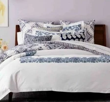 Jr by John Robshaw Nacca Southeastern Cotton Duvet Cover - TWIN - White / Indigo