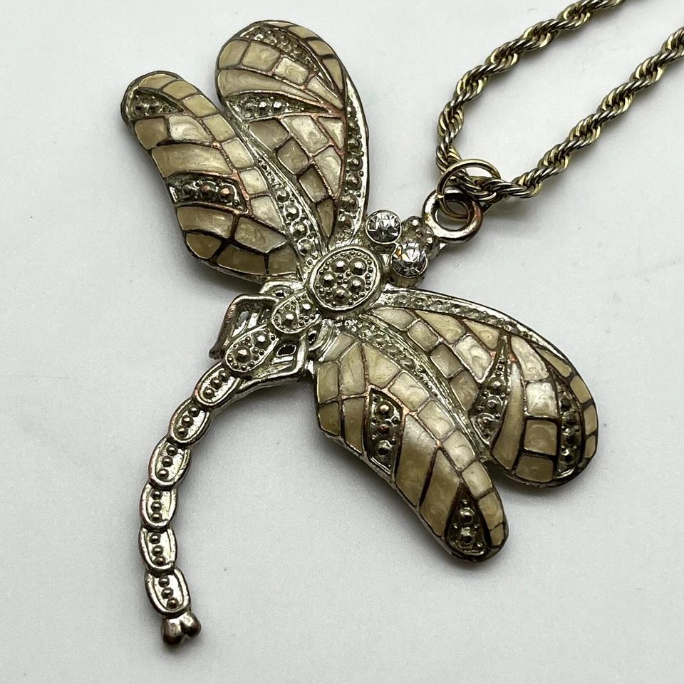 Collar Colgante Libélula Estrás Esmaltado con Cadena Chapada en Oro 14k 20" LEER Foto 2 de 4