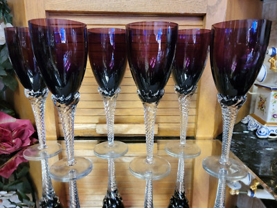 6 BEAUTIFUL HANDCRAFTED Crystal TWIST STEM 13 oz Wine Goblet Glasses ITALY!
