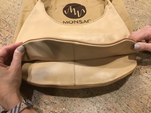 CLASSIC MONSAC SMOOTH Beige GENUINE LEATHER hobo shoulder bag - Picture 3 of 5