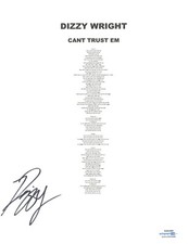 Dizzy Wright Signed Autograph Can't Trust Em Lyric Sheet Rapper Hip Hop ACOA COA