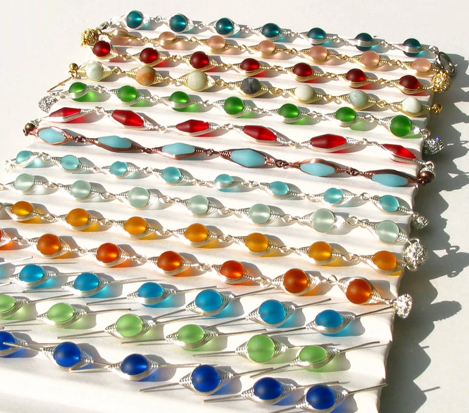 ELIGE COLOR Cristal de Mar ANTIGUO COBRE Tono Espiga Alambre Envuelto Pulsera Escarcha Foto 3 de 4