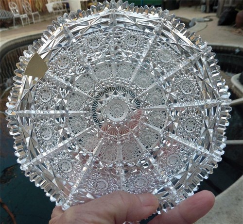 Plato de cristal de plomo vintage corte a mano patrón de abanico estrella - Imagen 6 de 12