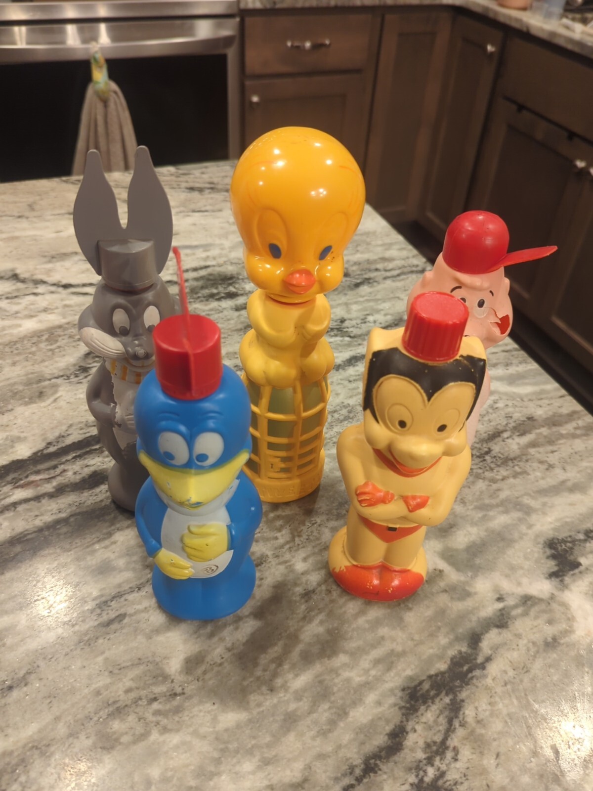 Vintage Lot Of 5 Colgate Soaky Bubble Bath Bottles 1960s Bugs, Tweety