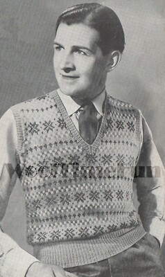 Knitting Pattern Vintage 1940s Men's Fair Isle Vest/Slip over/Tank