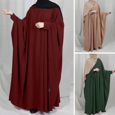 Abaya Women Prayer Dress Modest Kaftan Muslim Batwing Sleeve Robe Ramadan Gown