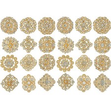 24 Pieces Rhinestone Embellished Flower Brooches Pin set for Women DIY Wedddi...
