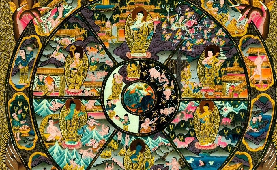 Колесо жизни 22x30 тибетское искусство мандала художественная печать азиатское искусство - Изображение 4 из 4