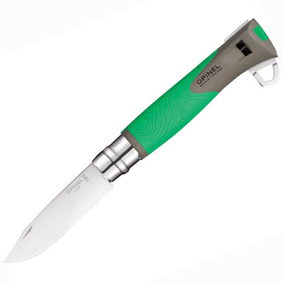 Opinel Explore N° 12 mit Edelstahlklinge, Signalpfeife, Zeckenzange, grün
