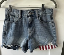 Old Navy Big Girls Size 16 High-Rise Denim Shorts Flag Pockets Patriotic 27  