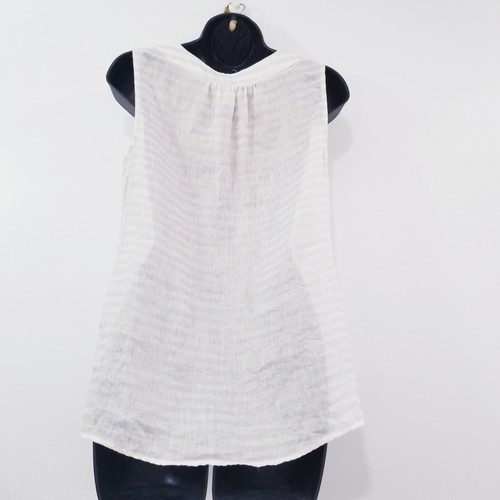 Lucy & Laurel Women size Small 100% Linen Gold Metallic Blouse Sleeveless - Picture 4 of 9
