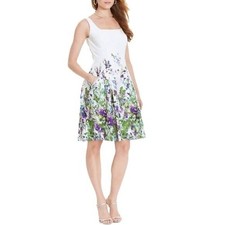 Lauren Ralph Lauren Fit & Flare Dress Women's Size 14 White Floral Print